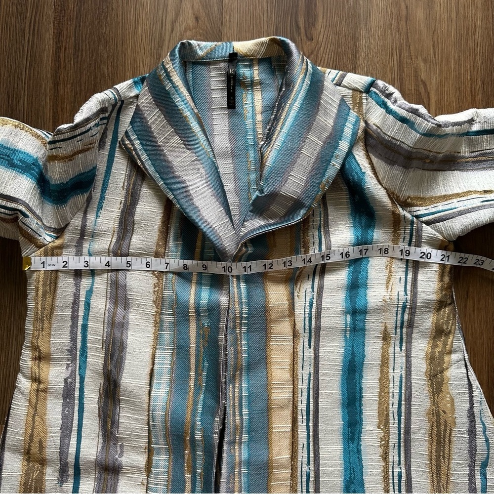 I C by Connie‎ K Jacket Womens Small Multicolor 3/4 Sleeve Stripe Blazer Blue - Picture 5 of 7